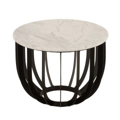 SIDETABLE  FIFTY WHITE MARBLE BLACK METAL BASE 50     - CAFE, SIDE TABLES
